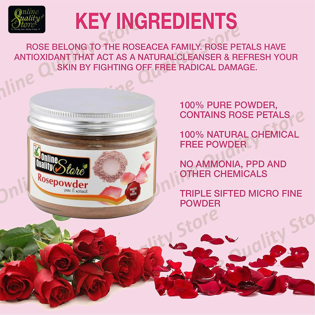 Online Quality Store Rose Petal Powder |Rosoideae |Rosa Centifolia, Gulab for Face Pack, rose petal powder for skin & for Skin Care, Face Pack |face care product |Hair Care,125g