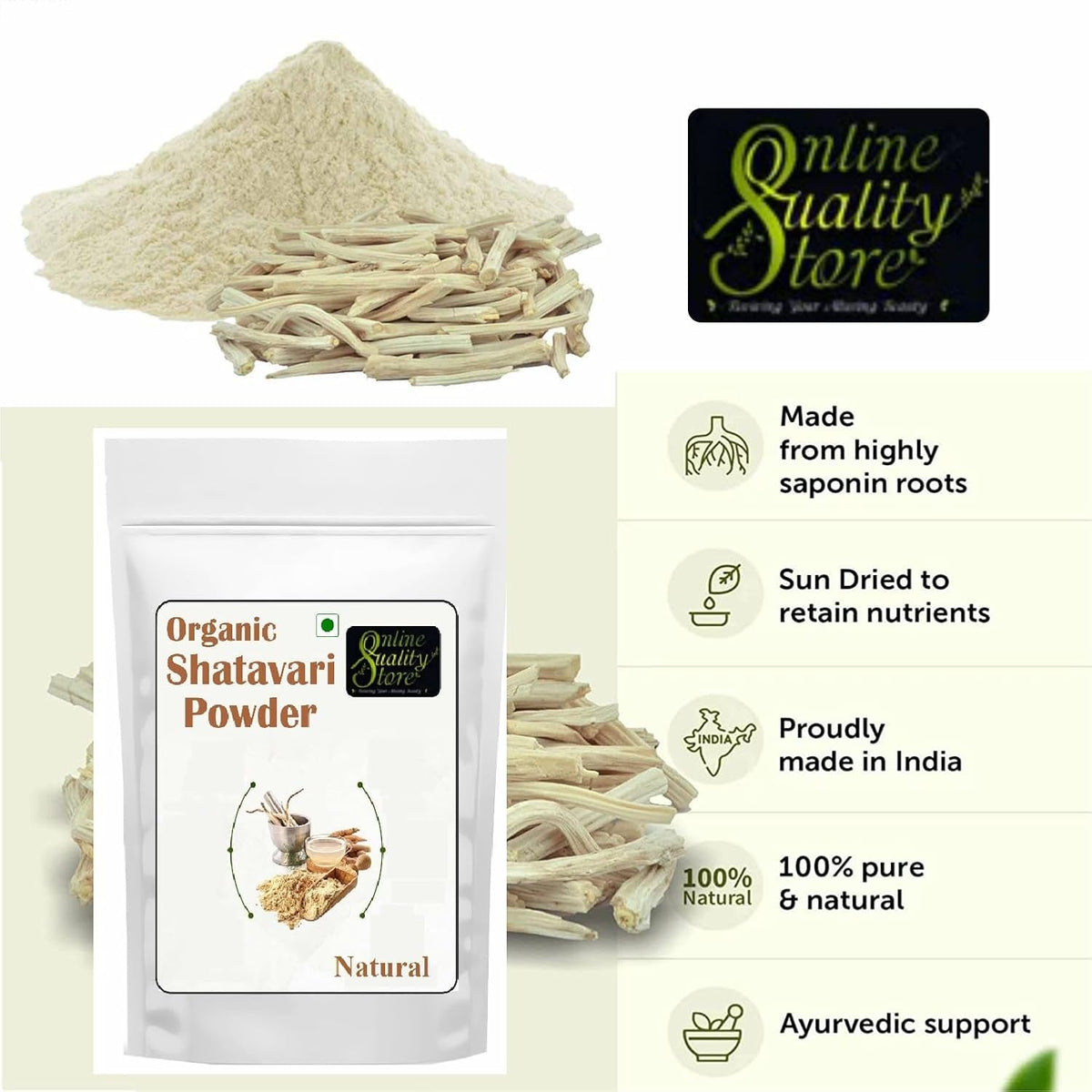 Online Quality Store Organic Shatavari Root Powder - 100g | Shatavari Kalpa Powder Shatavari Churna