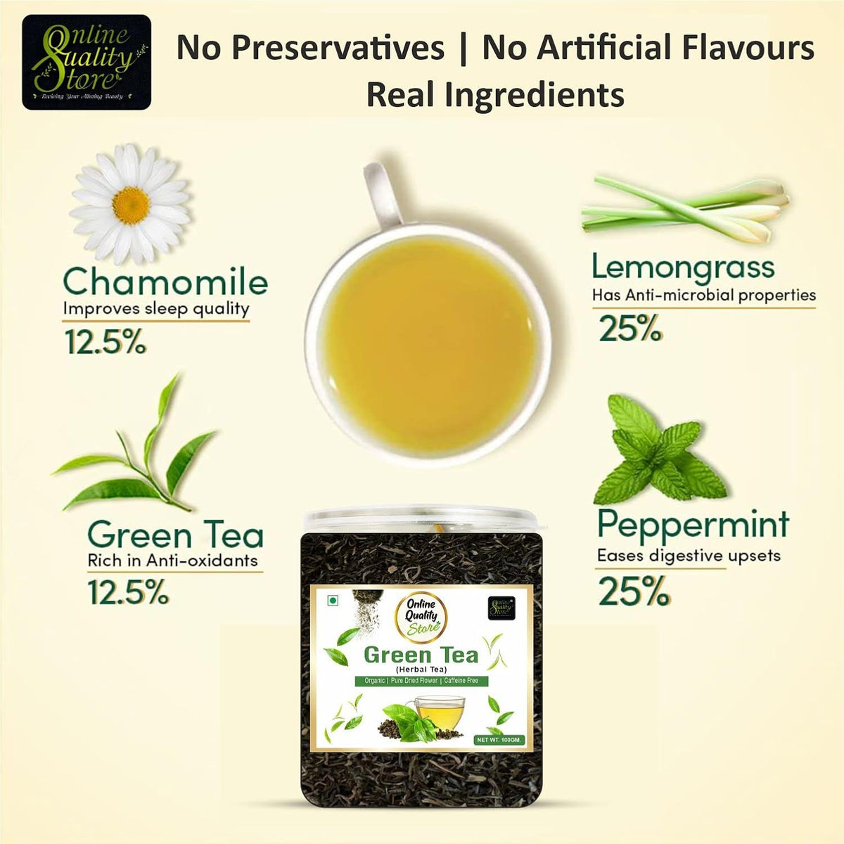 Online Quality Store Organic Green Tea - 100g | 100% Pure & Natural Herbal Green Tea Leaves | Whole Long Green Tea Leaf | Boost immunity