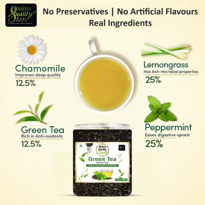 Online Quality Store Organic Green Tea - 100g | 100% Pure & Natural Herbal Green Tea Leaves | Whole Long Green Tea Leaf | Boost immunity
