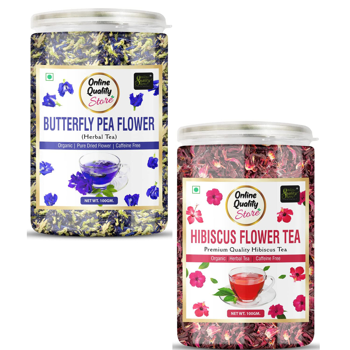 Online Quality Store Organic Hibiscus Flower Tea-100g & Butterfly Pea Flower Tea- 100g |Herbal Tea
