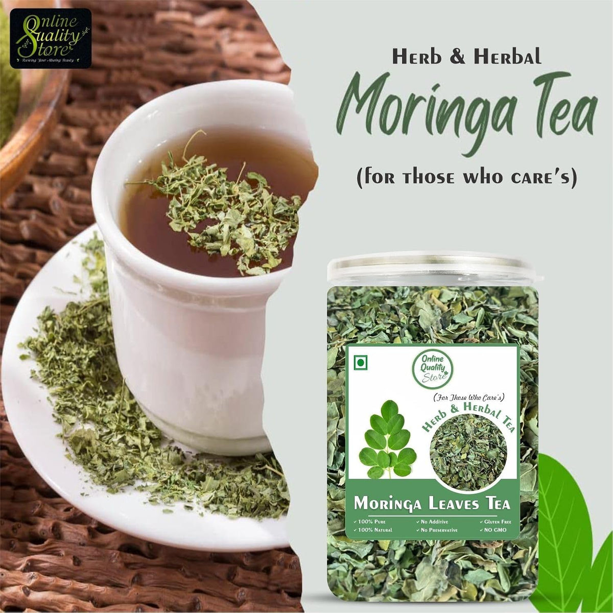 Online Quality Store Moringa Loose Leaves Tea - 100 Gm | Moringa Leaves Herbal Tea | Moringa Green Tea | Green Tea | Natural Tea
