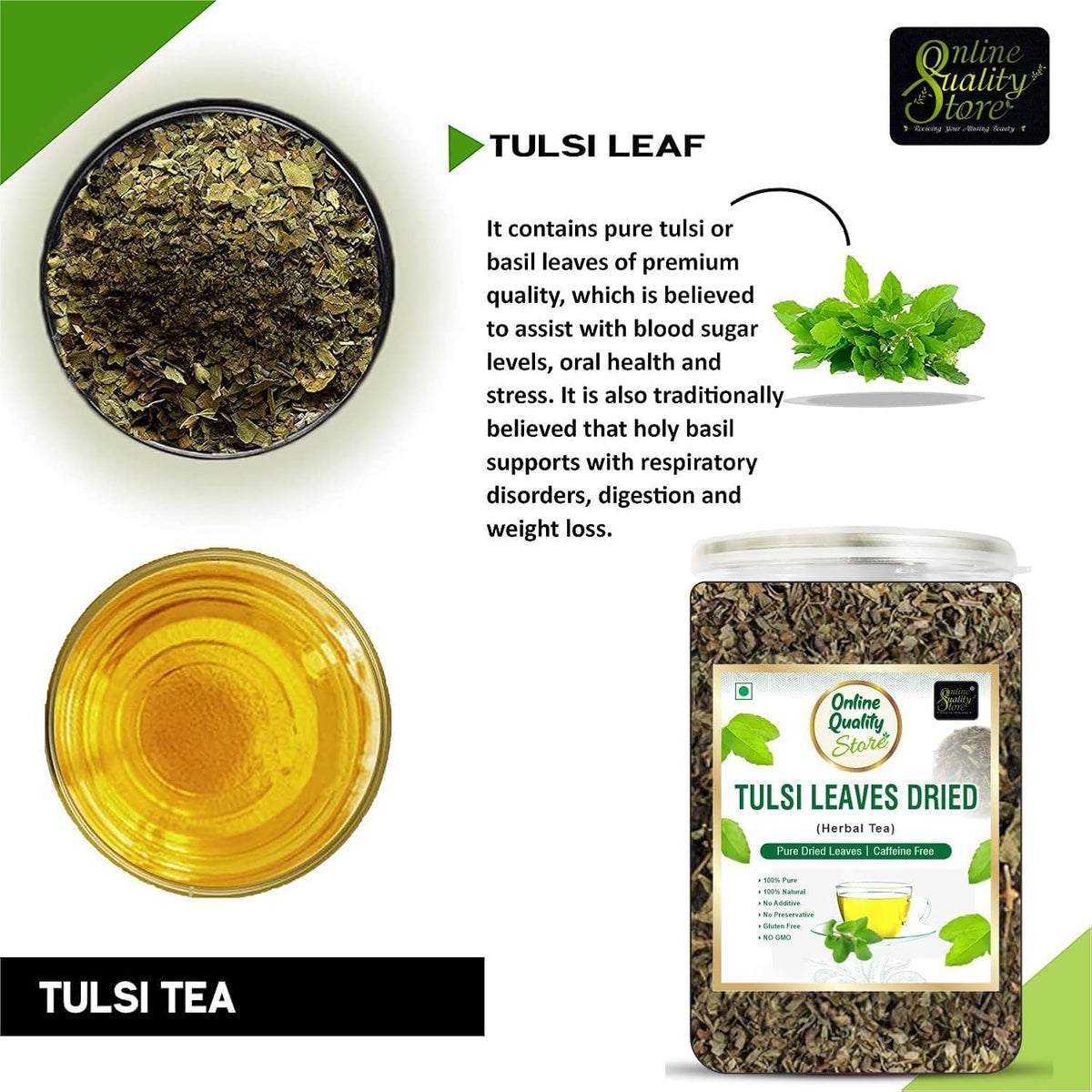Online Quality Store Tulsi Leaves Tea - 50g | Pure Dried Tulsi Leaves Herbal Tea | Tulsi Tea helps in Boost Immunity