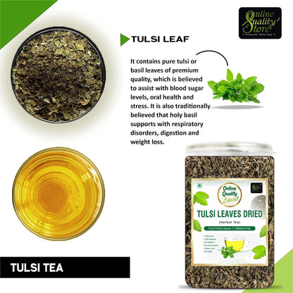 Online Quality Store Tulsi Leaves Tea - 50g | Pure Dried Tulsi Leaves Herbal Tea | Tulsi Tea helps in Boost Immunity