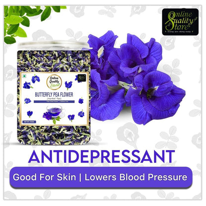 Online Quality Store Organic Butterfly Pea Flower Tea-50 Gram|Blue Pea Tea|Relieves Stress|Hot Tea, Iced Tea|Caffeine Free Herbal Tea
