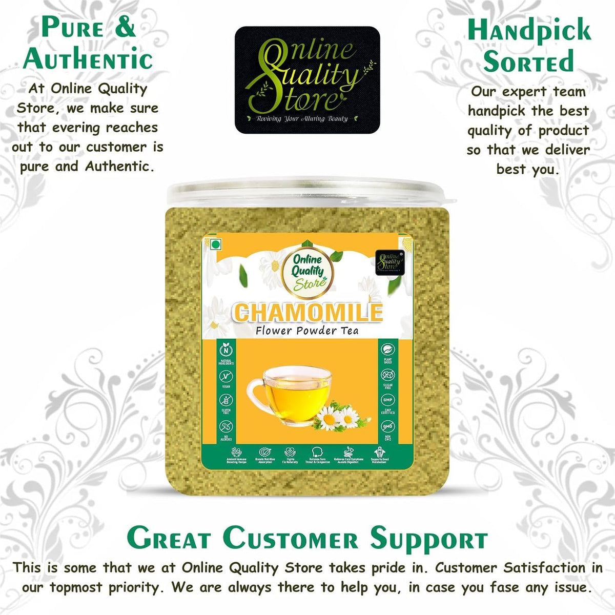 Online Quality Store Chamomile Flower Powder Tea - 100g | Chamomile Tea Powder Caffeine Free Herbal Tea