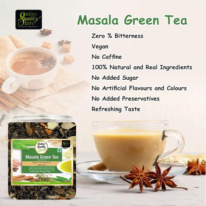 Online Quality Store Organic Masala Green Tea - 100g | Blended with Green Tea & Ayurvedic Herbs | Herbal Green Tea Leaves | Whole Green Tea Leaf
