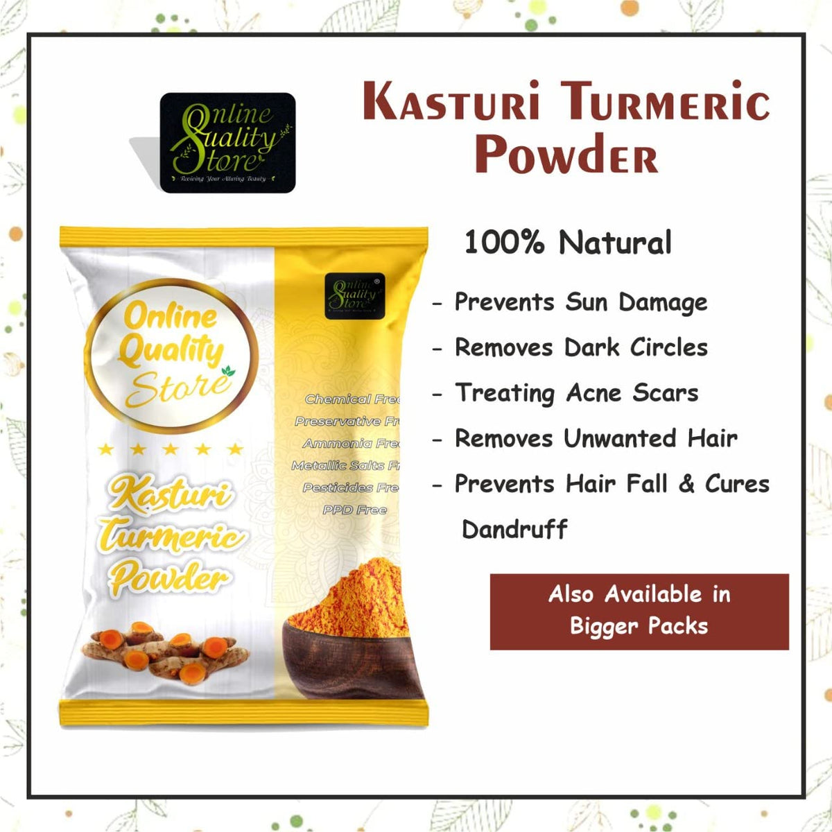 Online Quality Store Face Pack, Combo Pack of Multani Mitti 300g, Chandan Powder 100g, Orange Peel Powder 100g, Neem Powder100g and Rose Powder 100g, Kasturi Turmeric 100 g, Pomegranate Powder 100 g