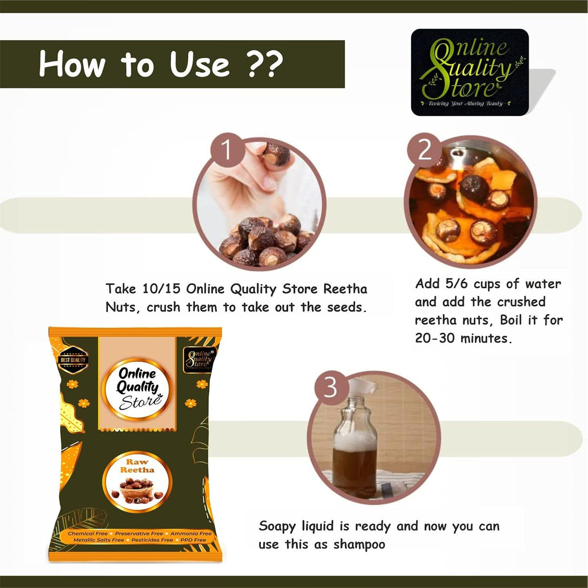 Online Quality Store Raw Reetha For Hair Natural (Ritha) Dried Form, 400g