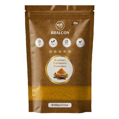 BRALCON Kasturi Turmeric Powder 100gm for Face Beauty and Skin Treatment - Wild Turmeric Powder for All Skin Types - 100% Natural and Chemical Free