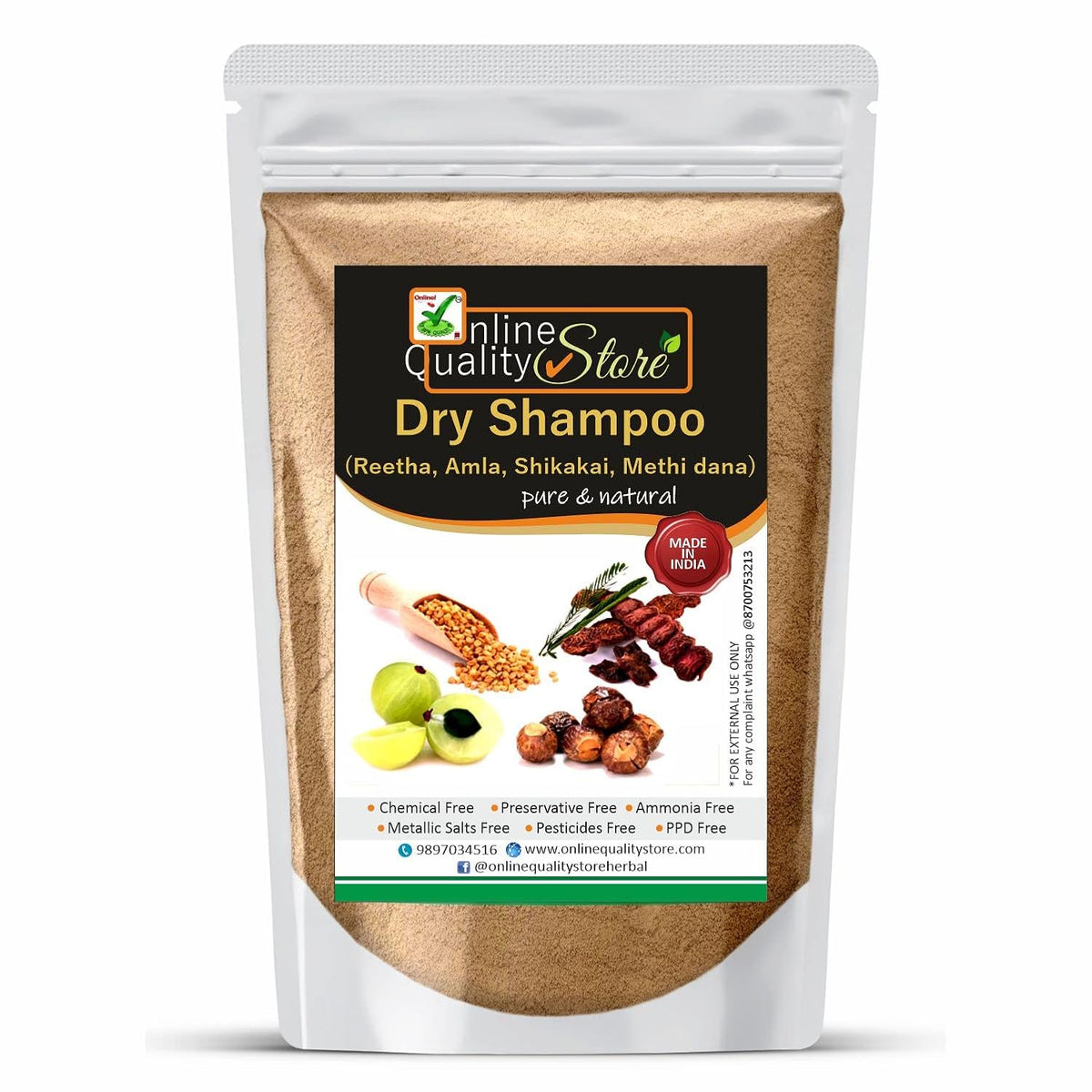 Online Quality Store Shikakai Mix Powder With Amla, Reetha for Hair Wash (Dry Shampoo) (Brown,900g)