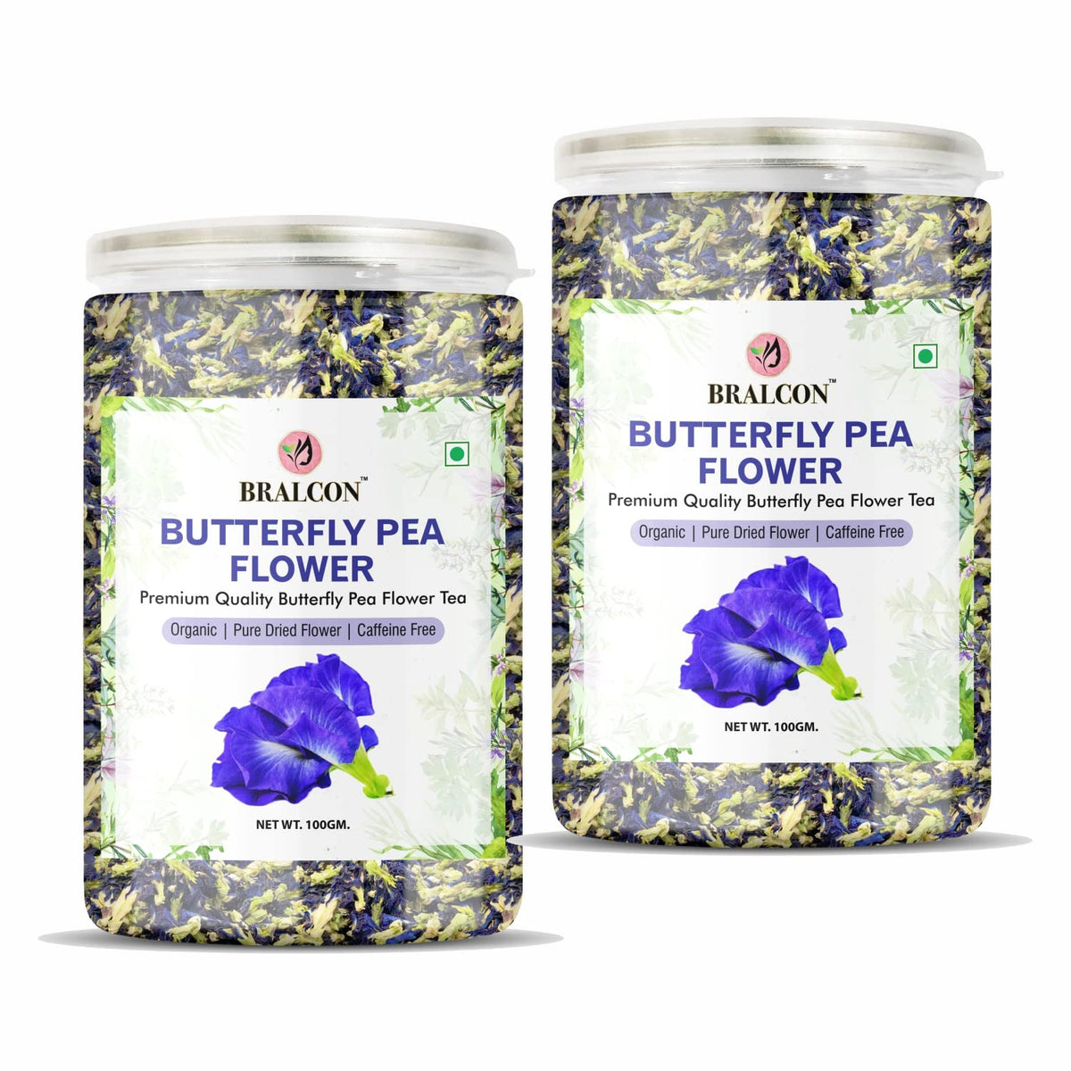 BRALCON Butterfly Pea Flower Tea- 100g | 100% Natural Herbal Leaves | Whole Leaf | Steep as Hot or Iced Tea