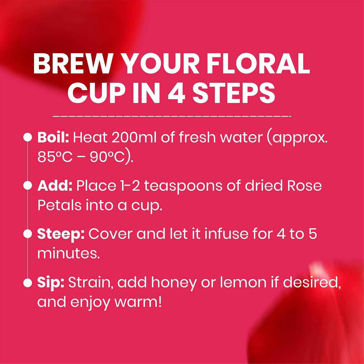 REORIC Rose Petal Tea 50g | Dried Rose Petals Herbal Infusion | Aromatic Floral Loose Leaf Brew | Daily Hot & Iced Beverage Drink