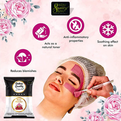 Online Quality Store Organic Rose Petal Powder - 100g |100% Pure & Natural Rose Powder for Tanning & Glowing Skin|Rosa indica for Facial & Skin Care|Skin Whitening Face Pack|Face Mask
