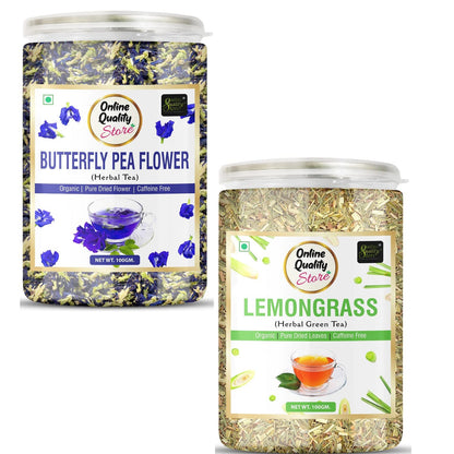 Online Quality Store Butterfly Pea Flower Tea, Lemongrass Herbal Tea Combo-200g Each | Reduce Stress
