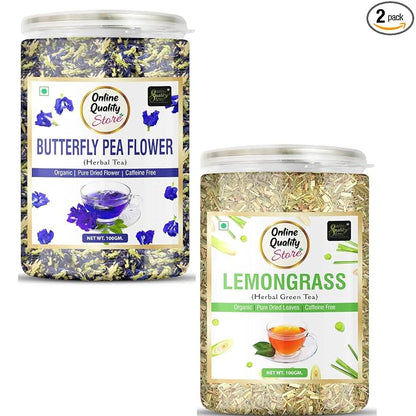 Online Quality Store Butterfly Pea Flower Tea, Lemongrass Herbal Tea Combo-200g Each | Reduce Stress