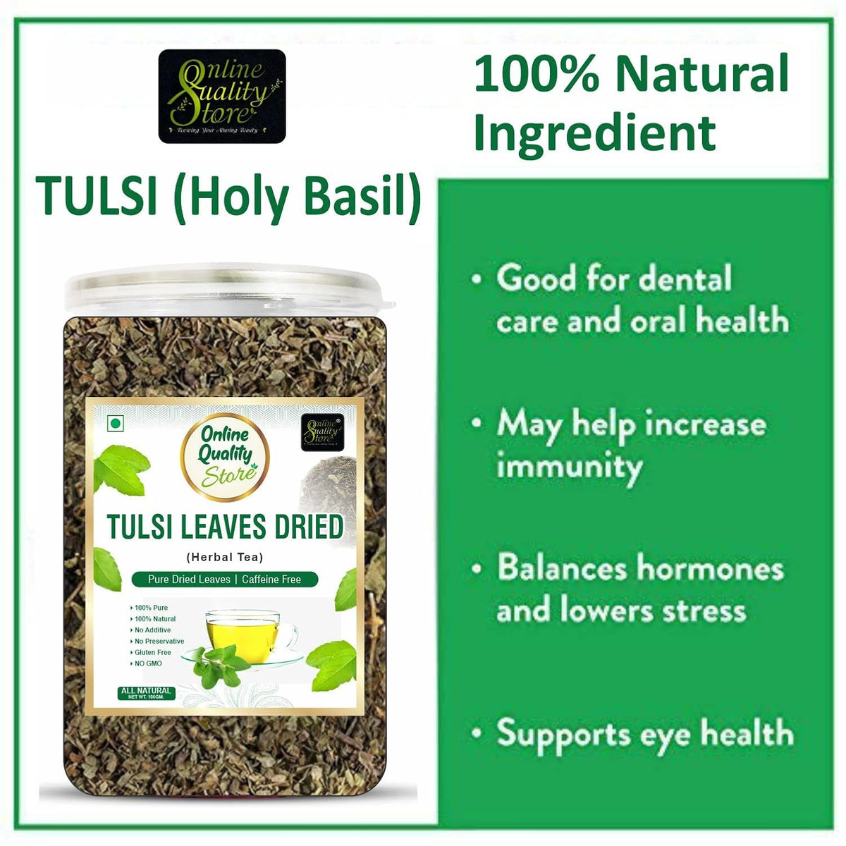 Online Quality Store Tulsi Tea -100g | Tulsi Dried Leaves Herbal Green Tea| Tulsi Tea | Helps with Stress and Anxiety
