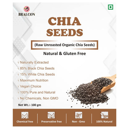 BRALCON Raw Unroasted Organic Chia Seeds - 100gm