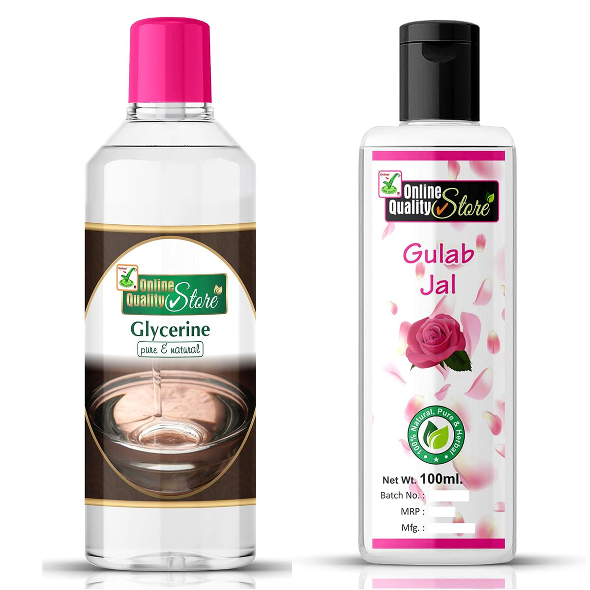 Online Quality Store Pure Rose Water Gulab Jal Natural (100Ml) + Glycerin (200g) For Beauty & Skin Care Combo Pack, 300g
