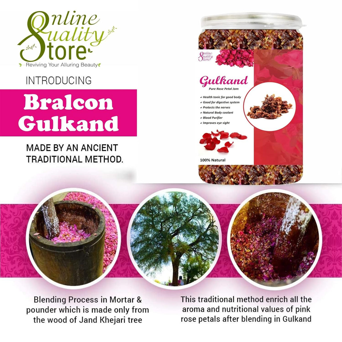 Online Quality Store Natural Gulkand (Rose Petal Jam), 900g | Sun-Cooked Damask Rose Petals & Rock Sugar |Pure gulkand Organic| Gulkand for Paan