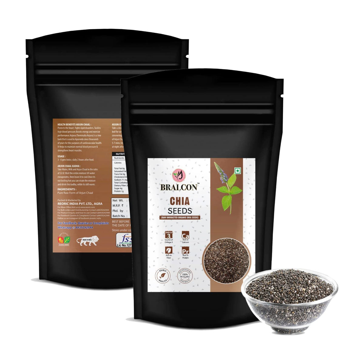 BRALCON Raw Unroasted Organic Chia Seeds -100gm(Pack of 2)