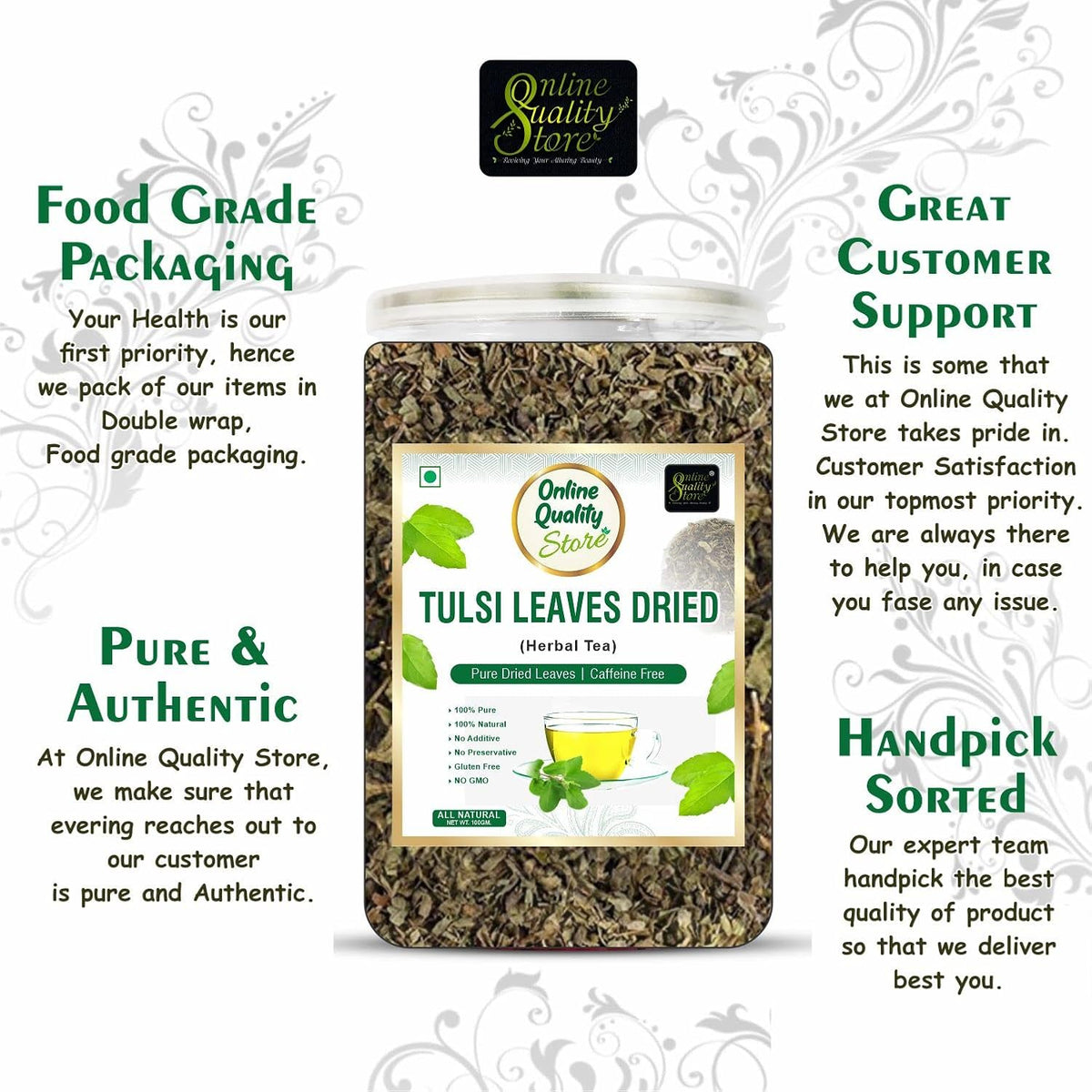 Online Quality Store Tulsi Tea -100g | Tulsi Dried Leaves Herbal Green Tea| Tulsi Tea | Helps with Stress and Anxiety