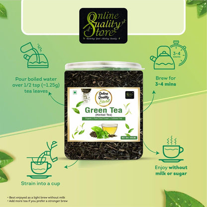 Online Quality Store Organic Green Tea - 100g | 100% Pure & Natural Herbal Green Tea Leaves | Whole Long Green Tea Leaf | Boost immunity