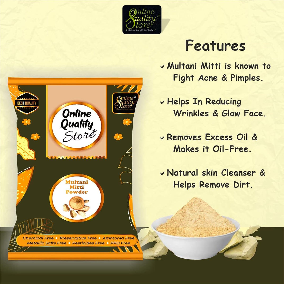 Online Quality Store Herbal Multani Mitti or Fuller Earth Stone, 400g