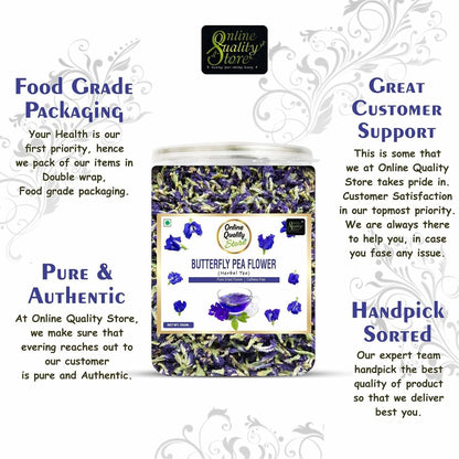 Online Quality Store Organic Butterfly Pea Flower Tea-50 Gram|Blue Pea Tea|Relieves Stress|Hot Tea, Iced Tea|Caffeine Free Herbal Tea