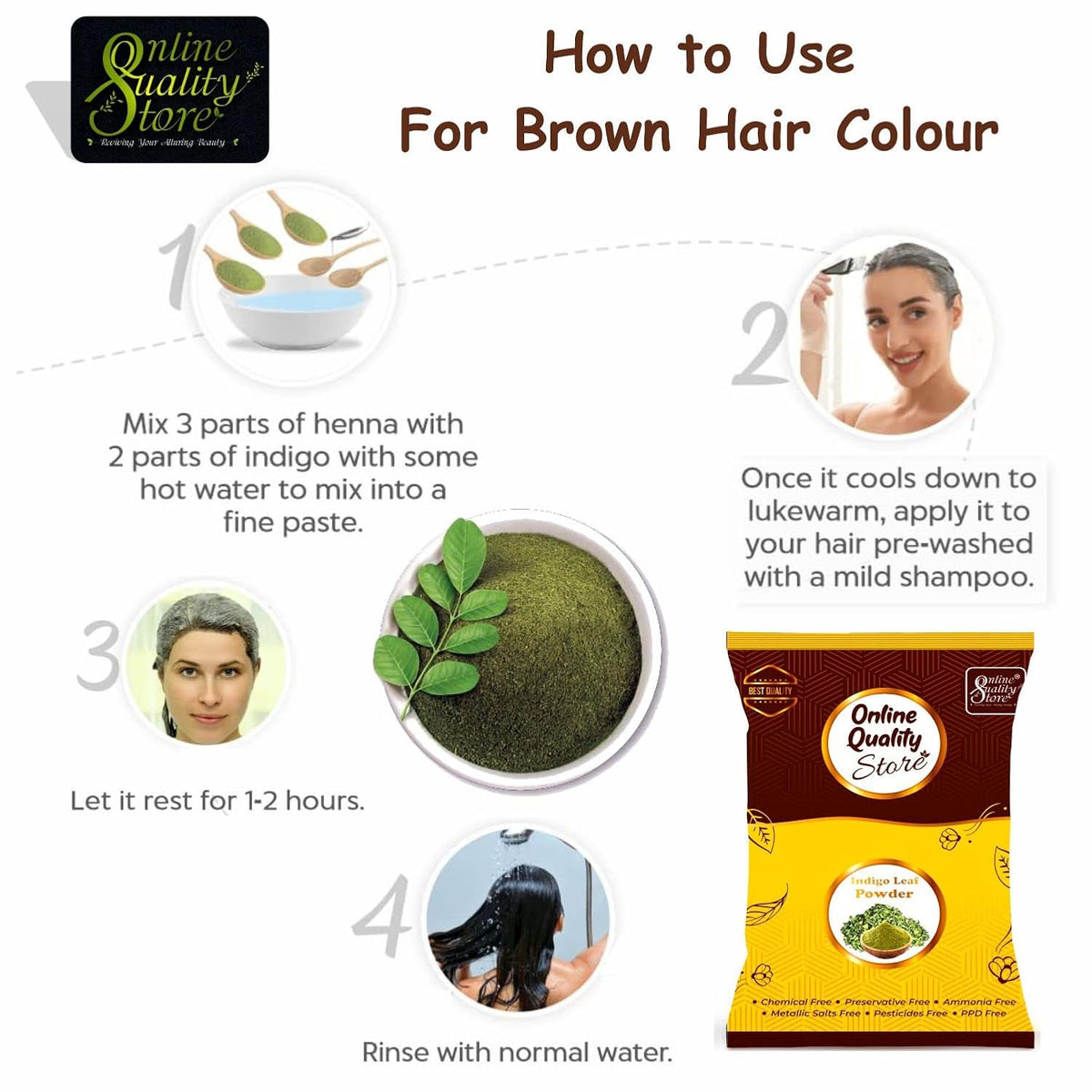 Online Quality Store Indigo powder for hair and Beard Dye - Black - Pure and Natural Lab tested (200 gram)