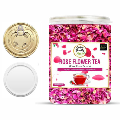Online Quality Store Organic Rose Flower Tea - 50g | Pure Rose Petals | Caffeine Free Herbal Tea | Use for Iced Tea, Cocktails