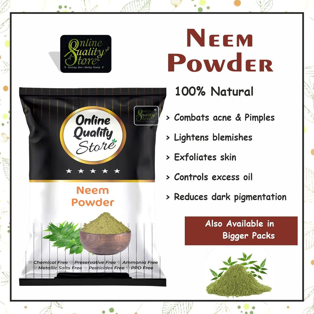 Online Quality Store Organic Neem Leaves Powder (100g) + Rose Petals Powder (100g) + Orange Peel Powder (100g), 300g