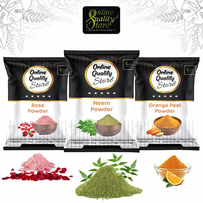Online Quality Store Organic Neem Leaves Powder (100g) + Rose Petals Powder (100g) + Orange Peel Powder (100g), 300g