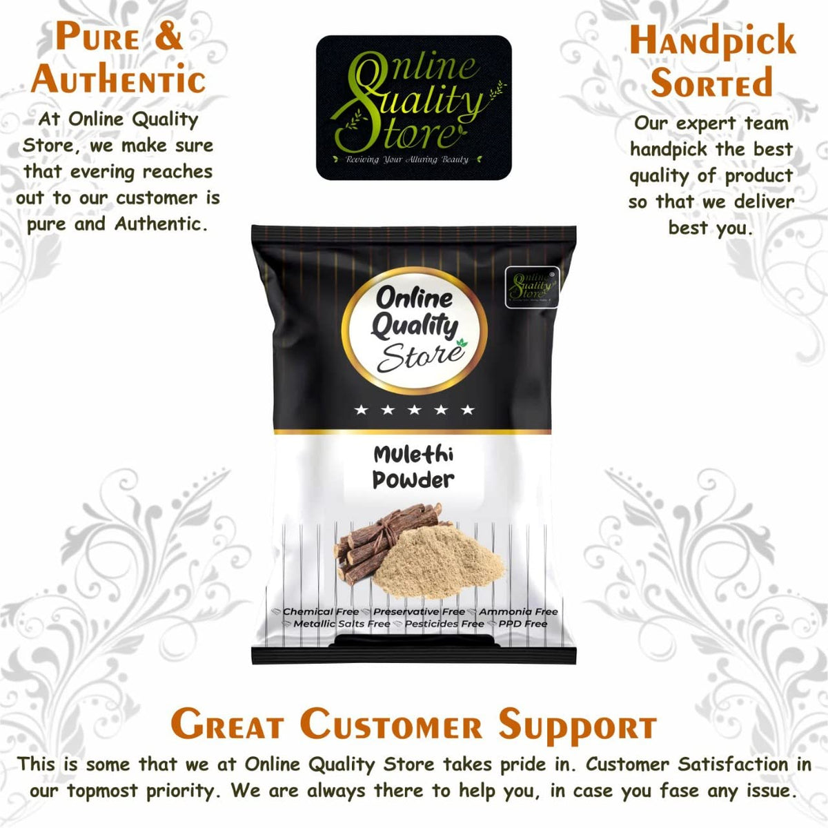 Online Quality Store Licorice (Mulethi) Powder |Yashtimadhu Powder,Liquorice Powder |glycyrrhiza glabra powder |pure mulethi powder for face,body,skin, & hair |Natural Pure Mulethi Powder best for hair and Skin care ,100g
