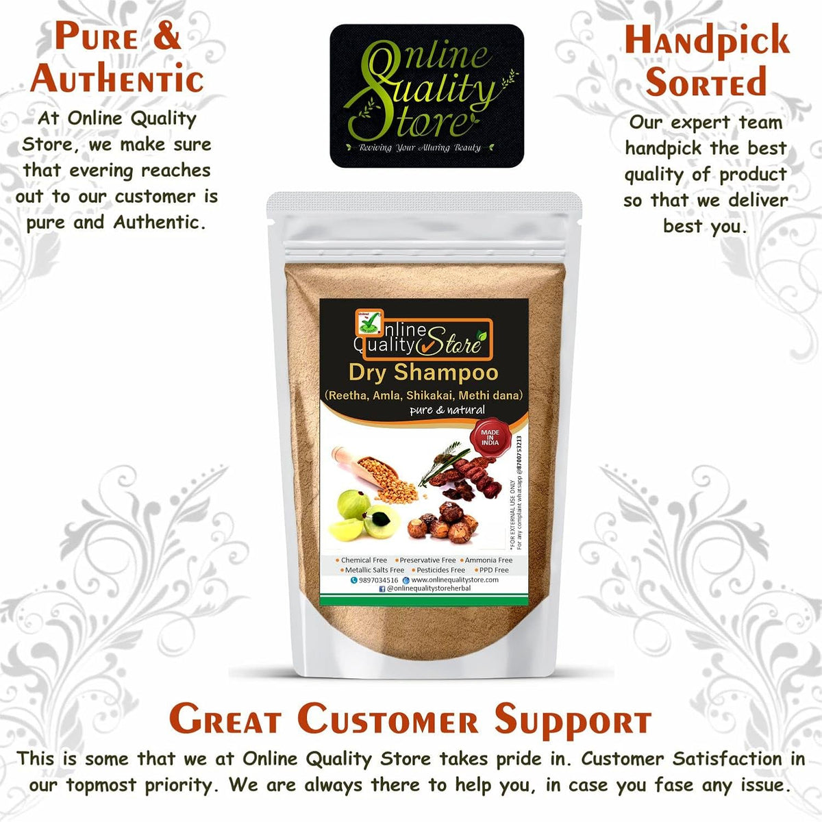 Online Quality Store Shikakai Mix Powder With Amla, Reetha for Hair Wash (Dry Shampoo) (Brown,900g)