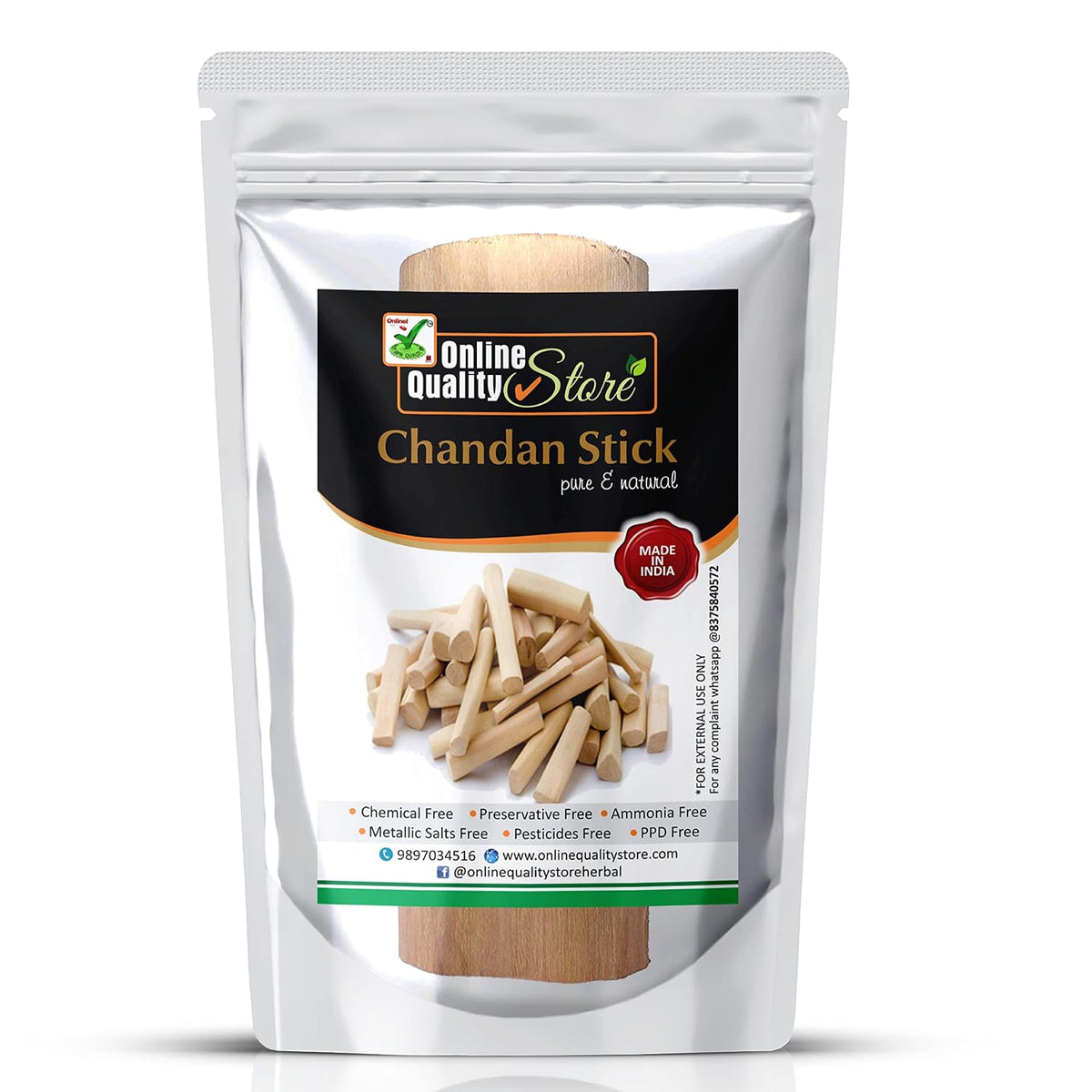 Online Quality Store Chandan Wood 1 pcs Lab Tested Isi Seal Sandalwood Scented Processed Chandan Sticks 30-35Grams