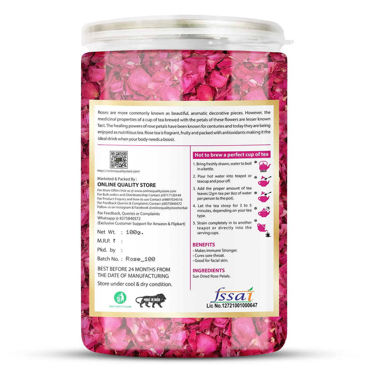 Online Quality Store Organic Hibiscus Flower Tea, Butterfly Pea Flower Tea, Rose Flower Tea, Lemongrass Tea Combo-400g(100g x 4 Pack)|Caffeine Free Herbal Tea|Premium Hibiscus Tea|Rose Tea|Antioxidant