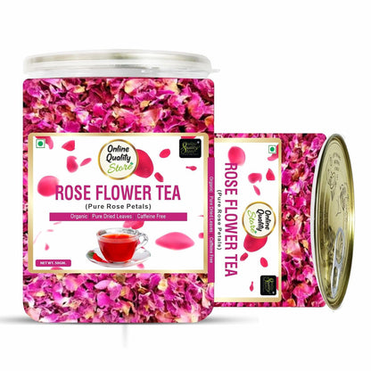 Online Quality Store Organic Rose Flower Tea - 50g | Pure Rose Petals | Caffeine Free Herbal Tea | Use for Iced Tea, Cocktails
