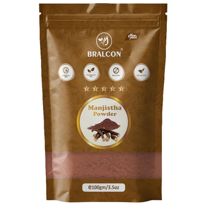 BRALCON Manjistha Powder, 100g | Rubia Cordifolia | 100% Pure & Natural Skin Treatment Mask for Face, Hair Care & Skin Care | for Acne, Pigmentation & Skin Brightening