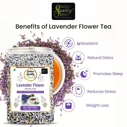 Online Quality Store Lavender Flower Tea -100g | Sun Dried Lavender Flowers Herbal Tea | Stress Relief| Iced Tea