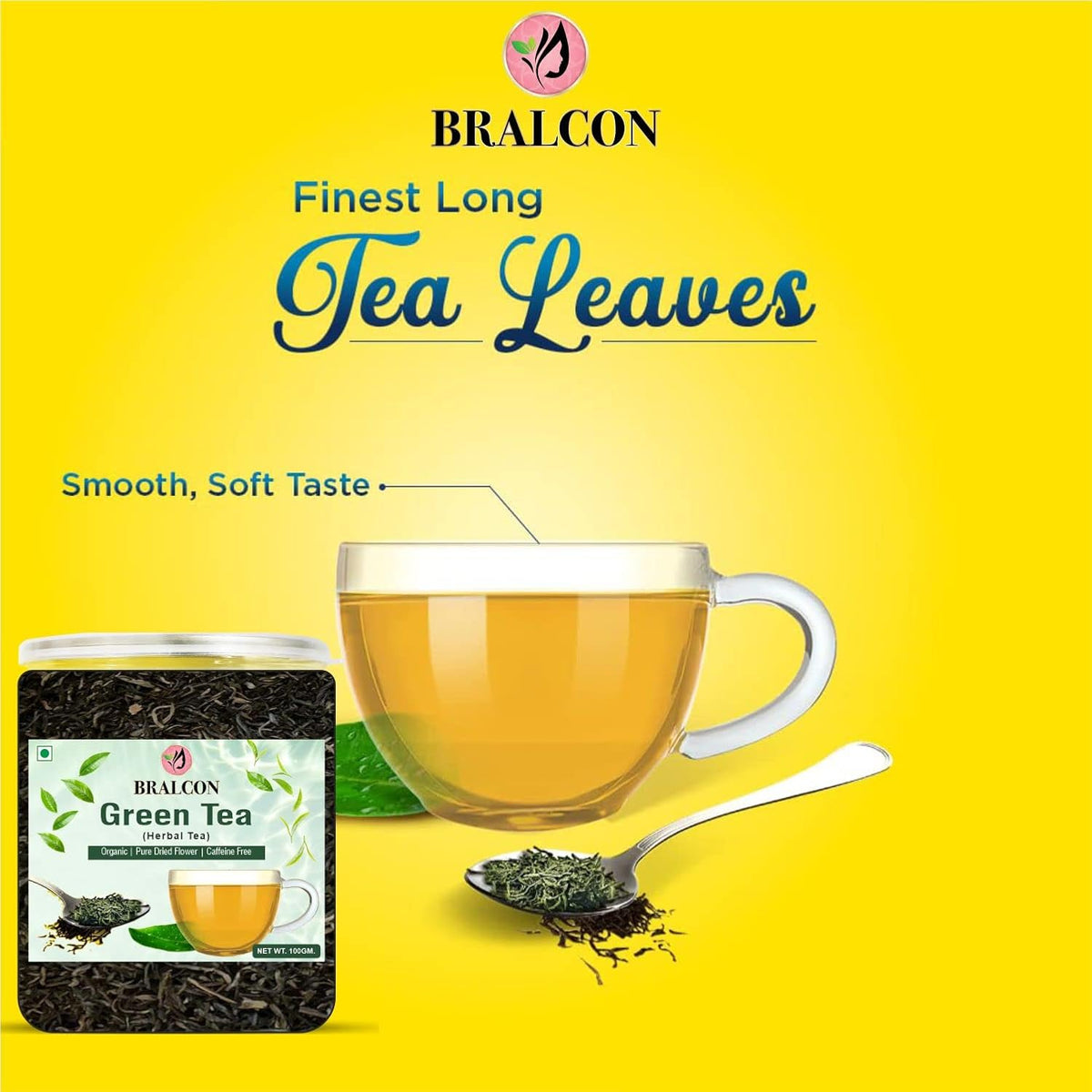 BRALCON Organic Green Tea - 100g | 100% Pure & Natural Herbal Leaves | Whole Long Leaf | Boost immunity