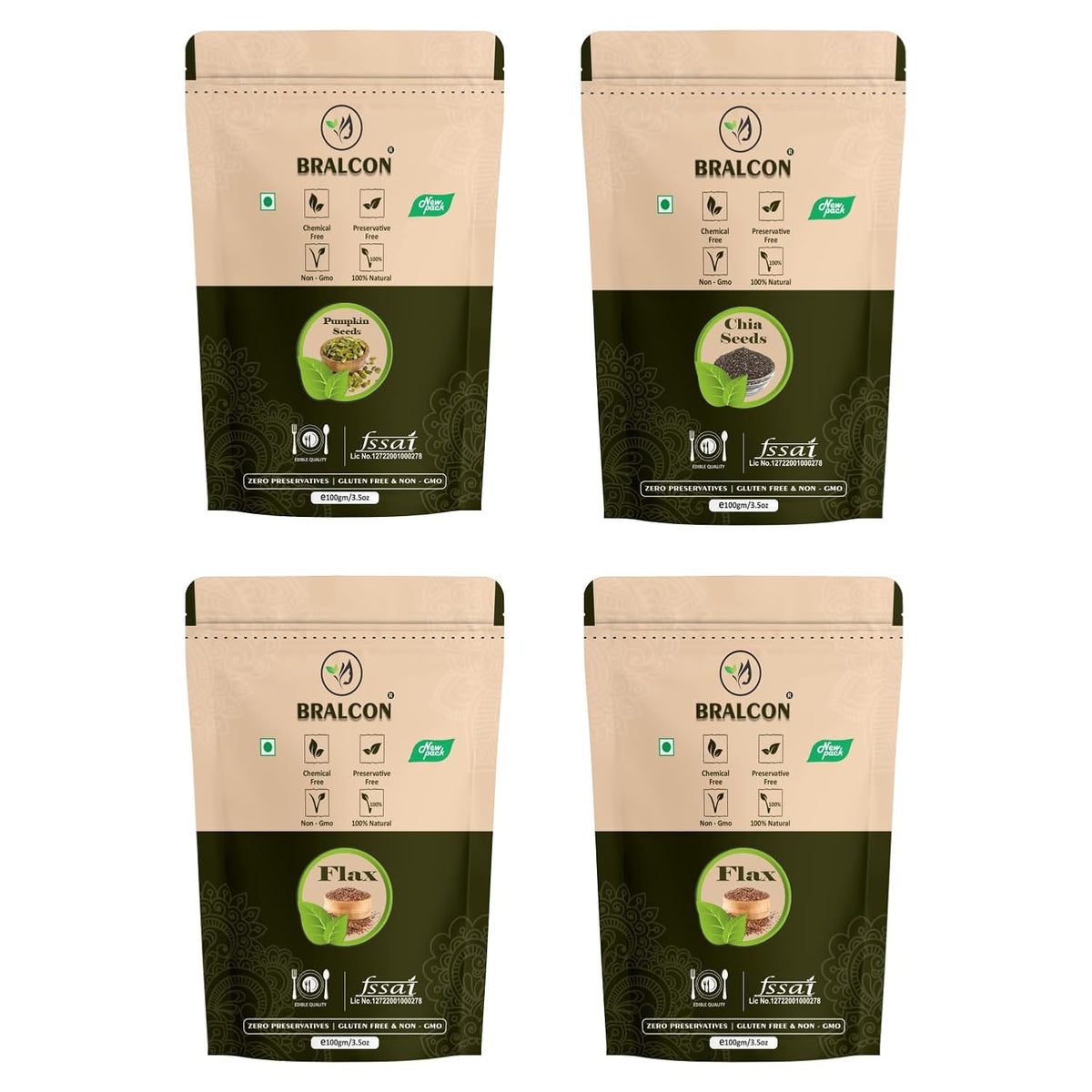 BRALCON Raw Organic Seeds Combo Pack - 400g