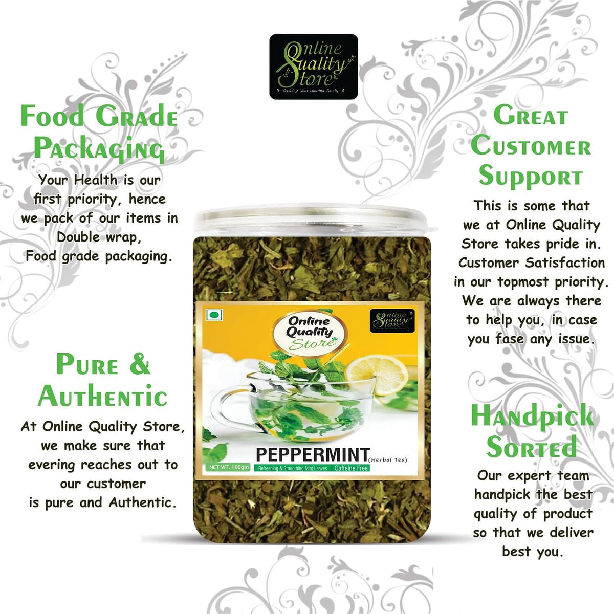 Online Quality Store Peppermint Tea, 100gm Loose Leaf Tea | Peppermint Tea Leaves Herbal Green Tea for Boost Immunity