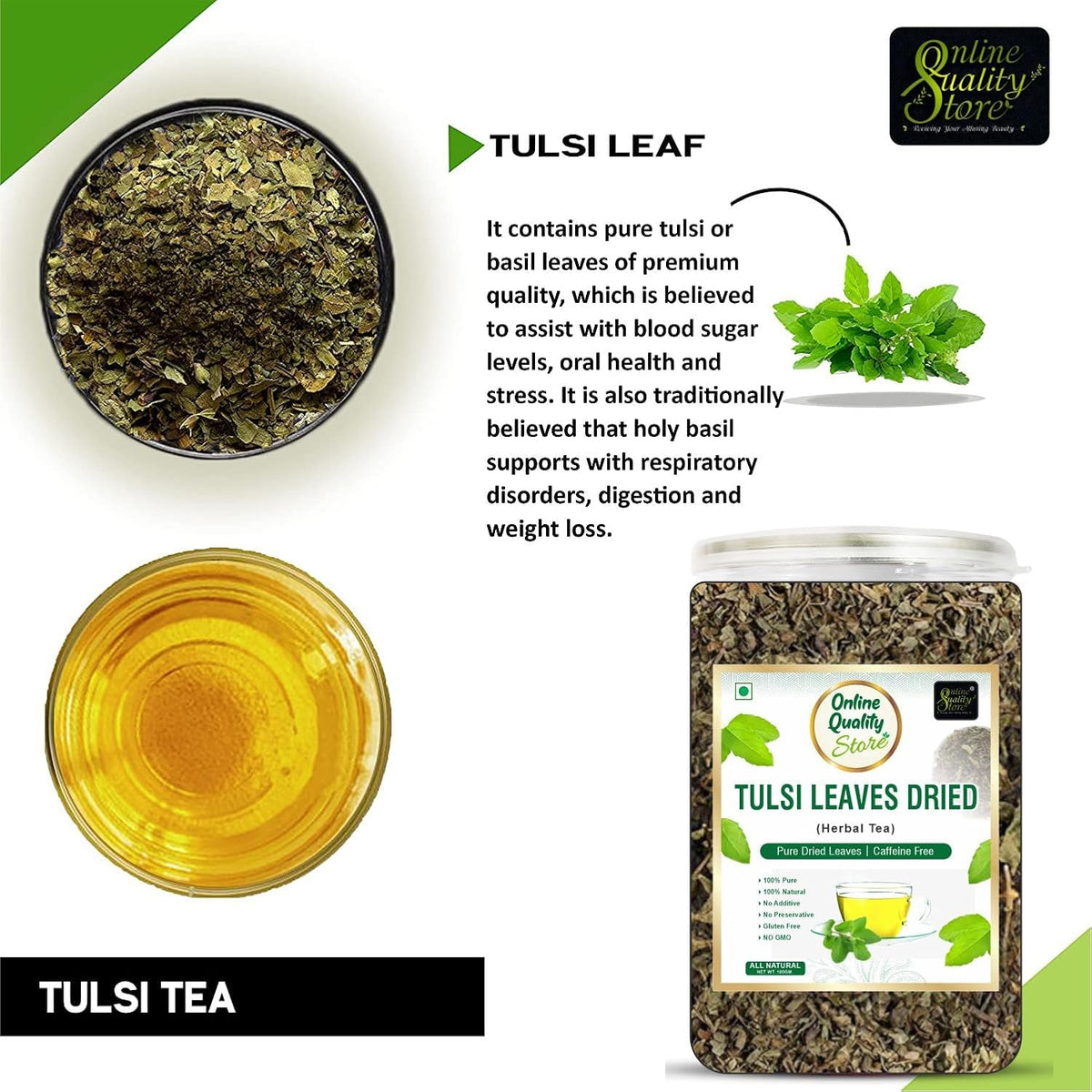 Online Quality Store Tulsi Tea -100g | Tulsi Dried Leaves Herbal Green Tea| Tulsi Tea | Helps with Stress and Anxiety