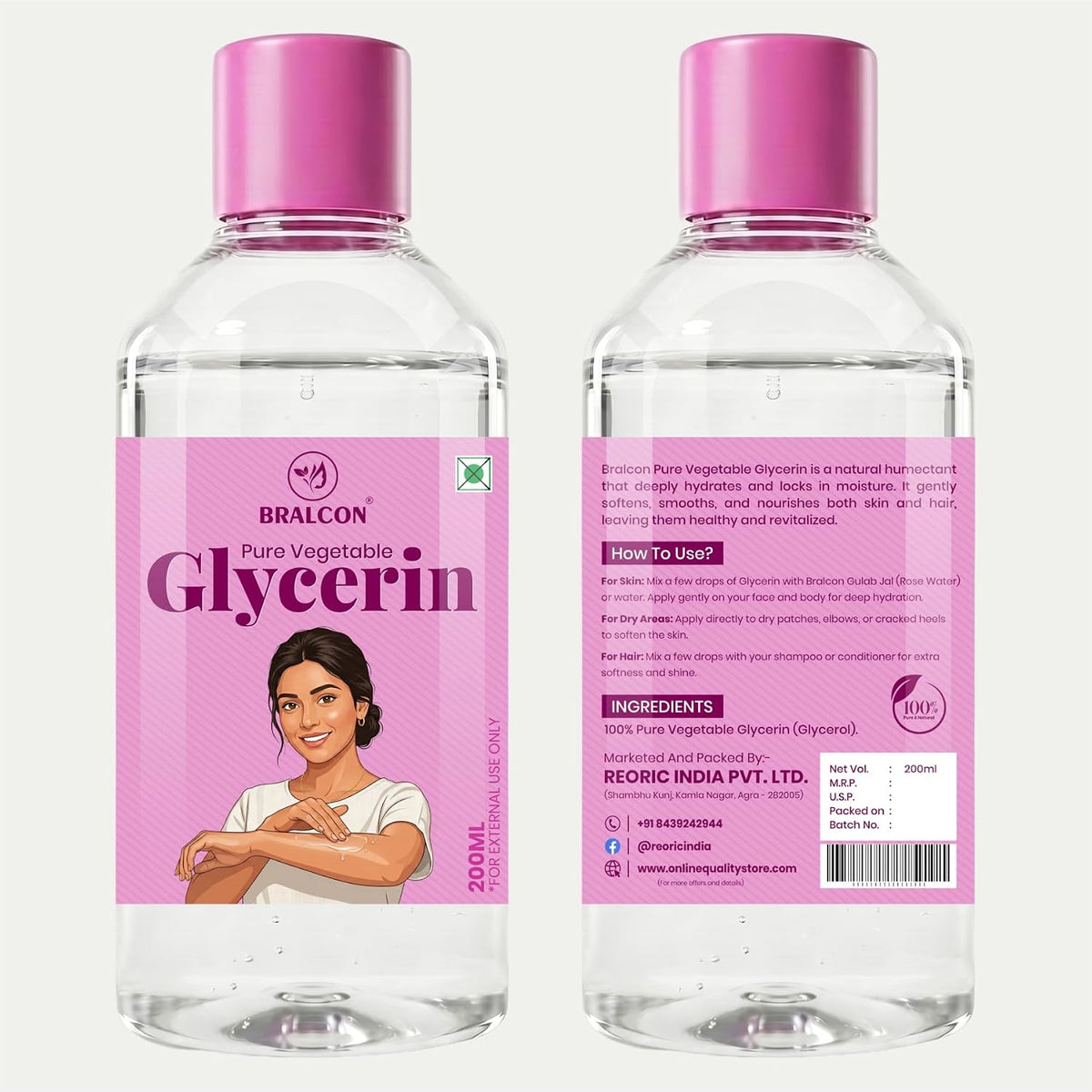 BRALCON Pure & Natural Liquid Glycerin for Skin, 200ml
