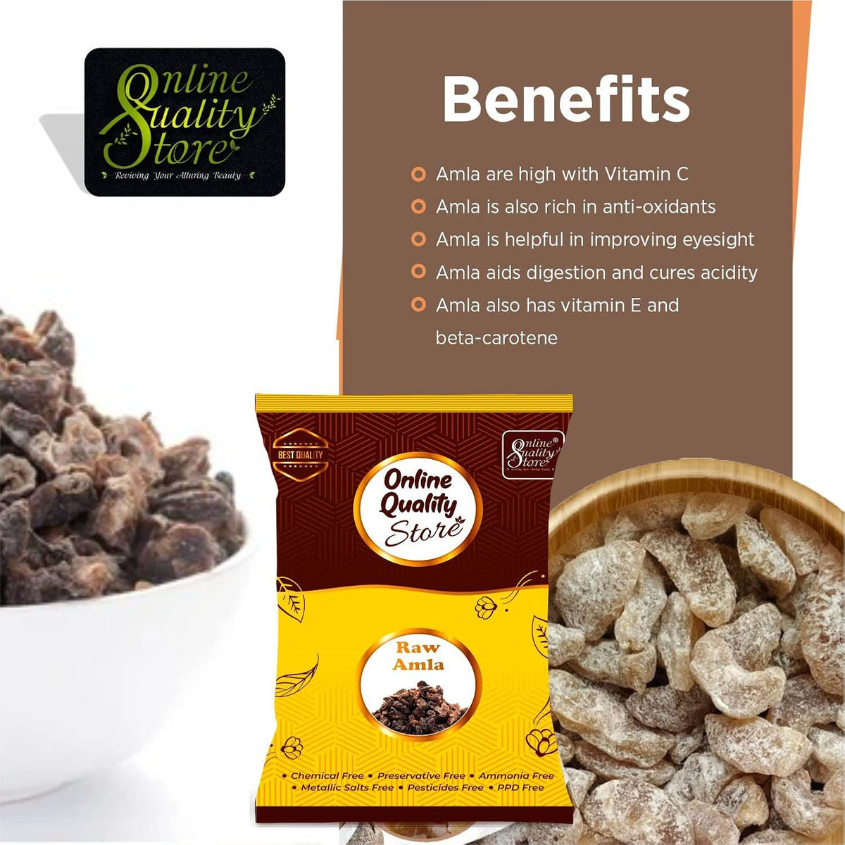Online Quality Store Raw Amla For Hair Natural (Amla) Dried Form, 250g
