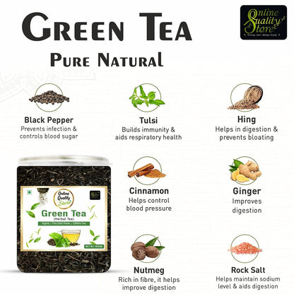 Online Quality Store Organic Green Tea - 100g | 100% Pure & Natural Herbal Green Tea Leaves | Whole Long Green Tea Leaf | Boost immunity