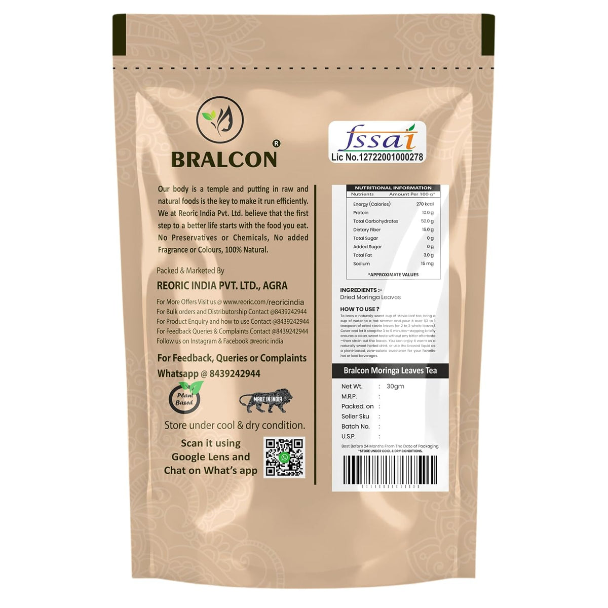 BRALCON Dried Moringa Leaves Herbal Tea 30g