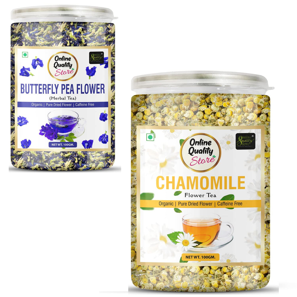 Online Quality Store Organic Butterfly Pea Flower, Chamomile Flower Herbal Tea Combo- 100g Each