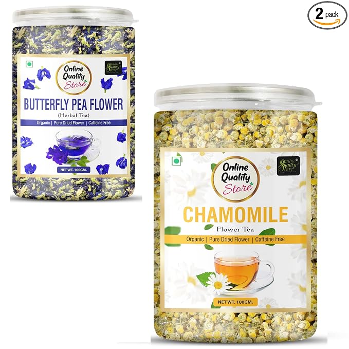 Online Quality Store Organic Butterfly Pea Flower, Chamomile Flower Herbal Tea Combo- 100g Each